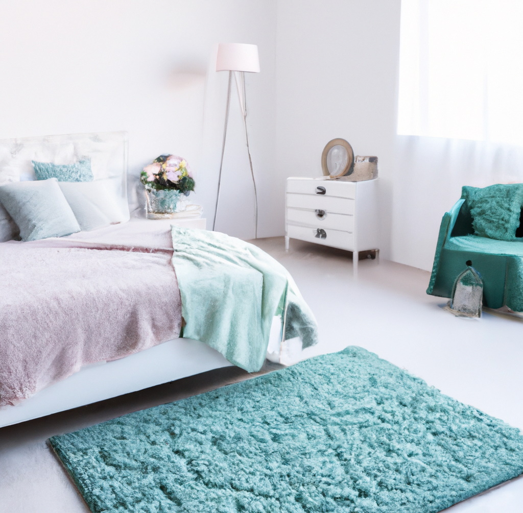 miętowy pastelowy dywan do sypialni