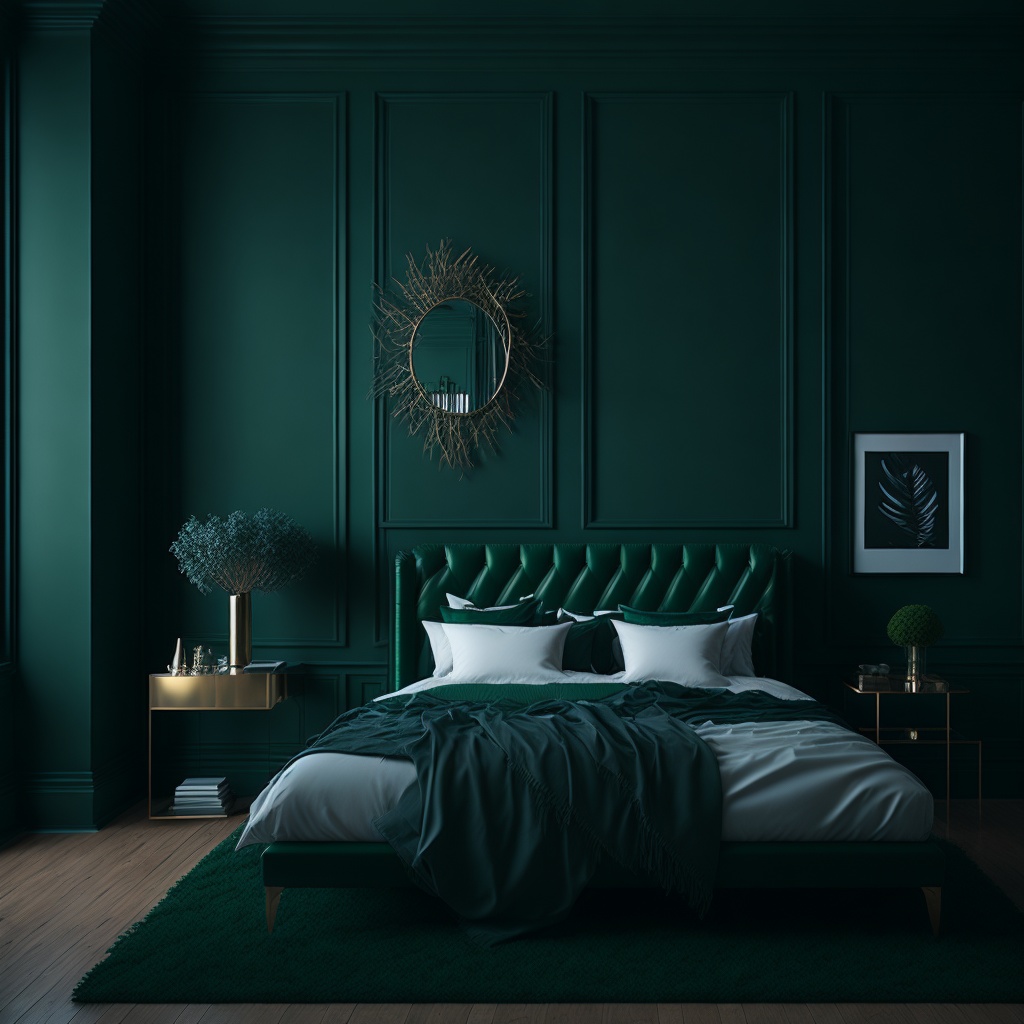 zielona sypialnia w stylu glamour