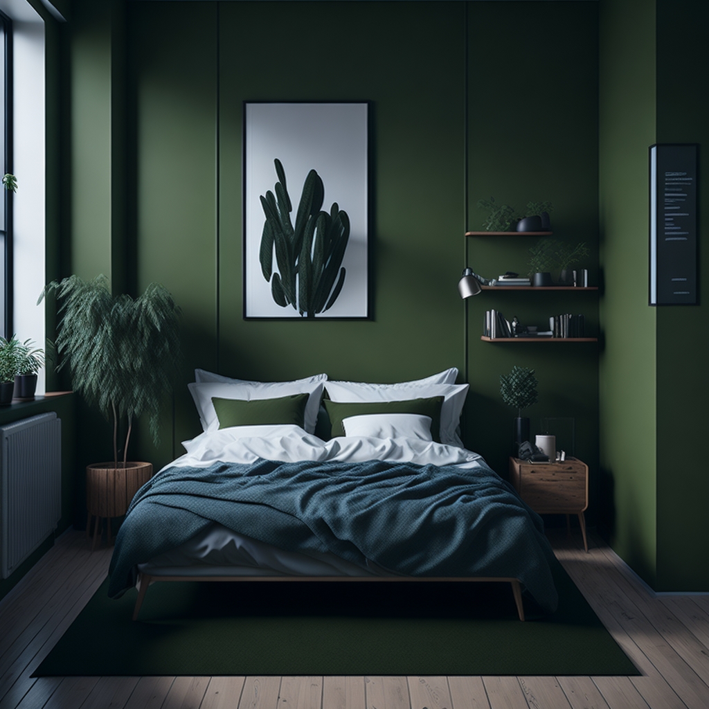 oliwkowa zieleń w sypialni
